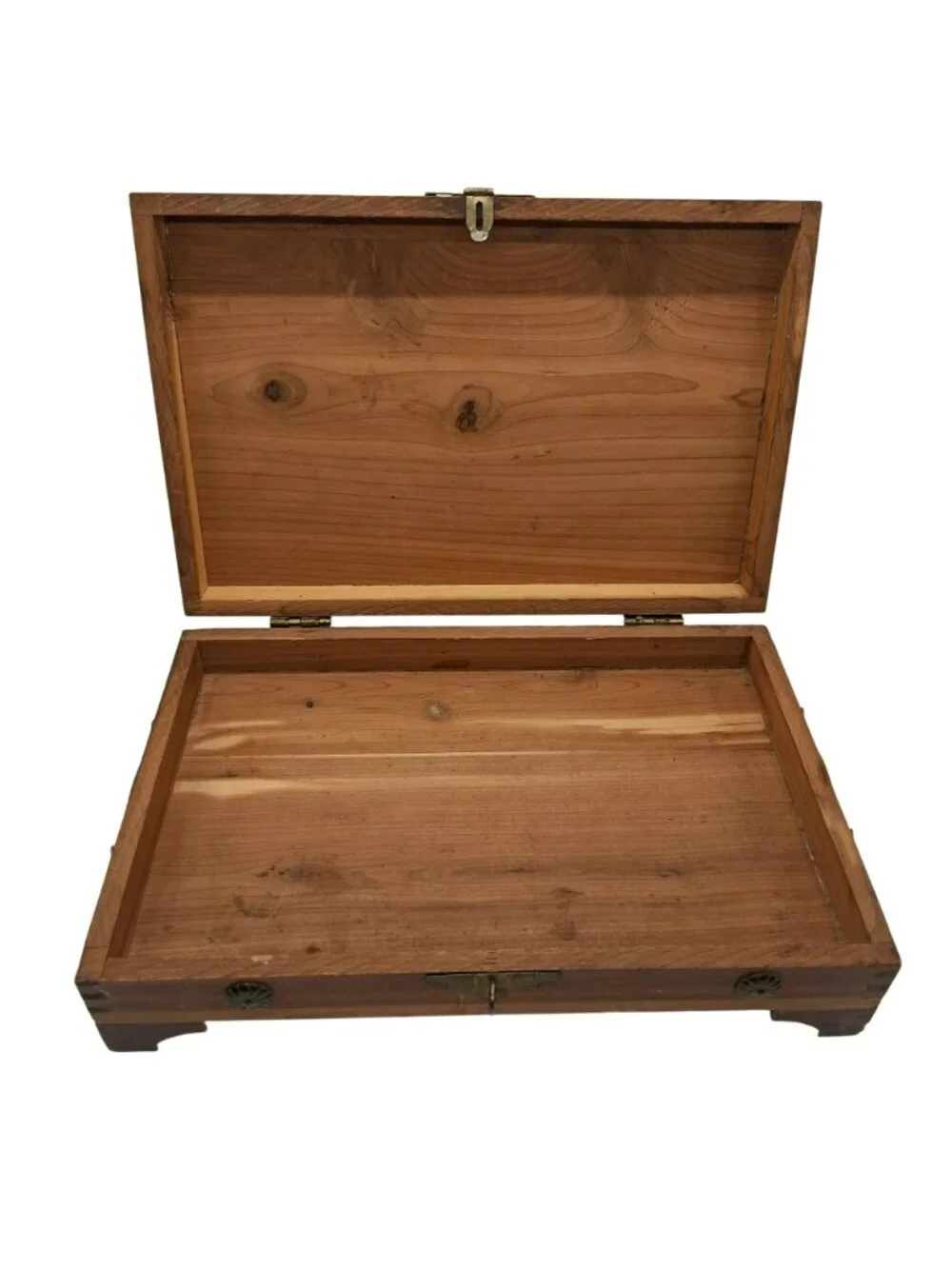 Vintage Wooden Jewelry Cigar Box Brass Accents Ornate Latch Rustic Storage Chest